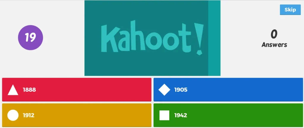 Exemplo de quiz no Kahoot